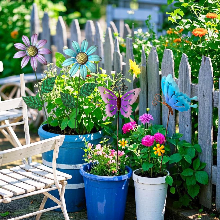 MGSYPHOME butterfly stake provides dynamic garden motion in a light breeze.