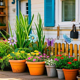 MGSYPHOME garden view stake arrangement adds focal interest to beds.