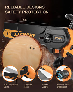 MGYM cordless chainsaw in a garden setup for yard work