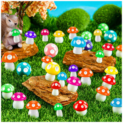 MGZTTHW 64-piece tiny mushrooms set in vibrant colors for fairy gardens.
