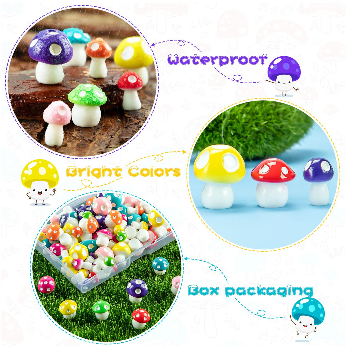 MGZTTHW resin mushrooms with bright colors for realistic micro scenes.