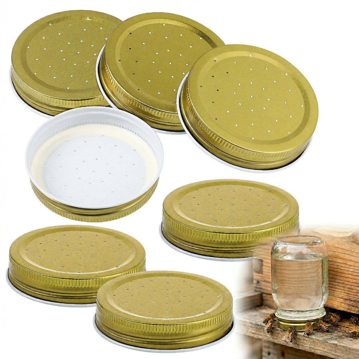 MHFOOU bee feeder lid for Mason jar enables quick refilling at the hive entrance