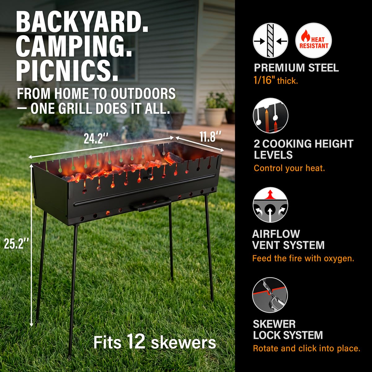 MHH grill folded for easy transport and storage.