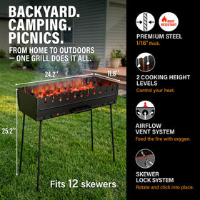 MHH grill folded for easy transport and storage.