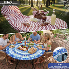 MHJY round tablecloth easy-install elastic design in action.