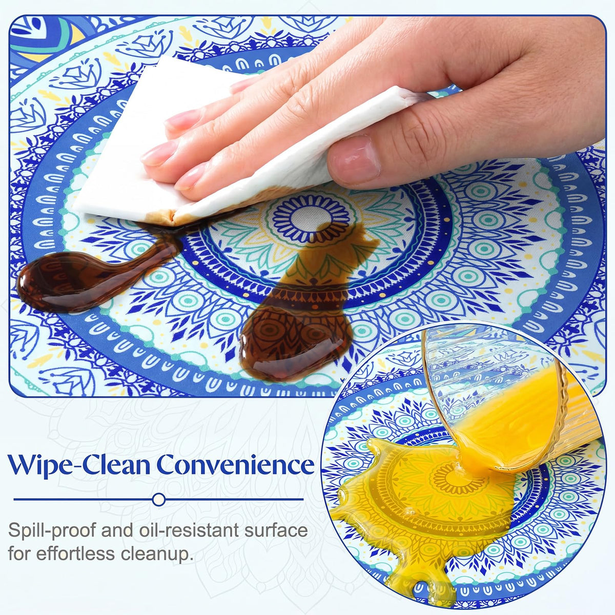 MHJY round tablecloth with elegant patterns and bright colors that resist fading.