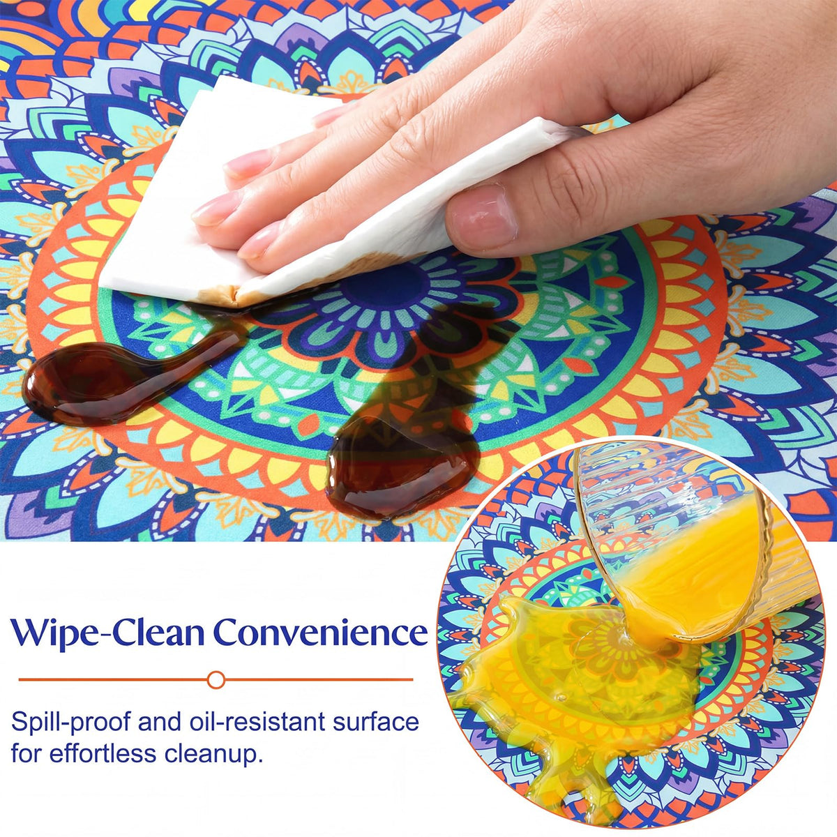 MHJY round tablecloth features a bright colors pattern that resists fade