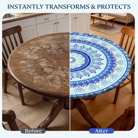 MHJY round tablecloth size M fits 45–56 inch diameter for larger tables.