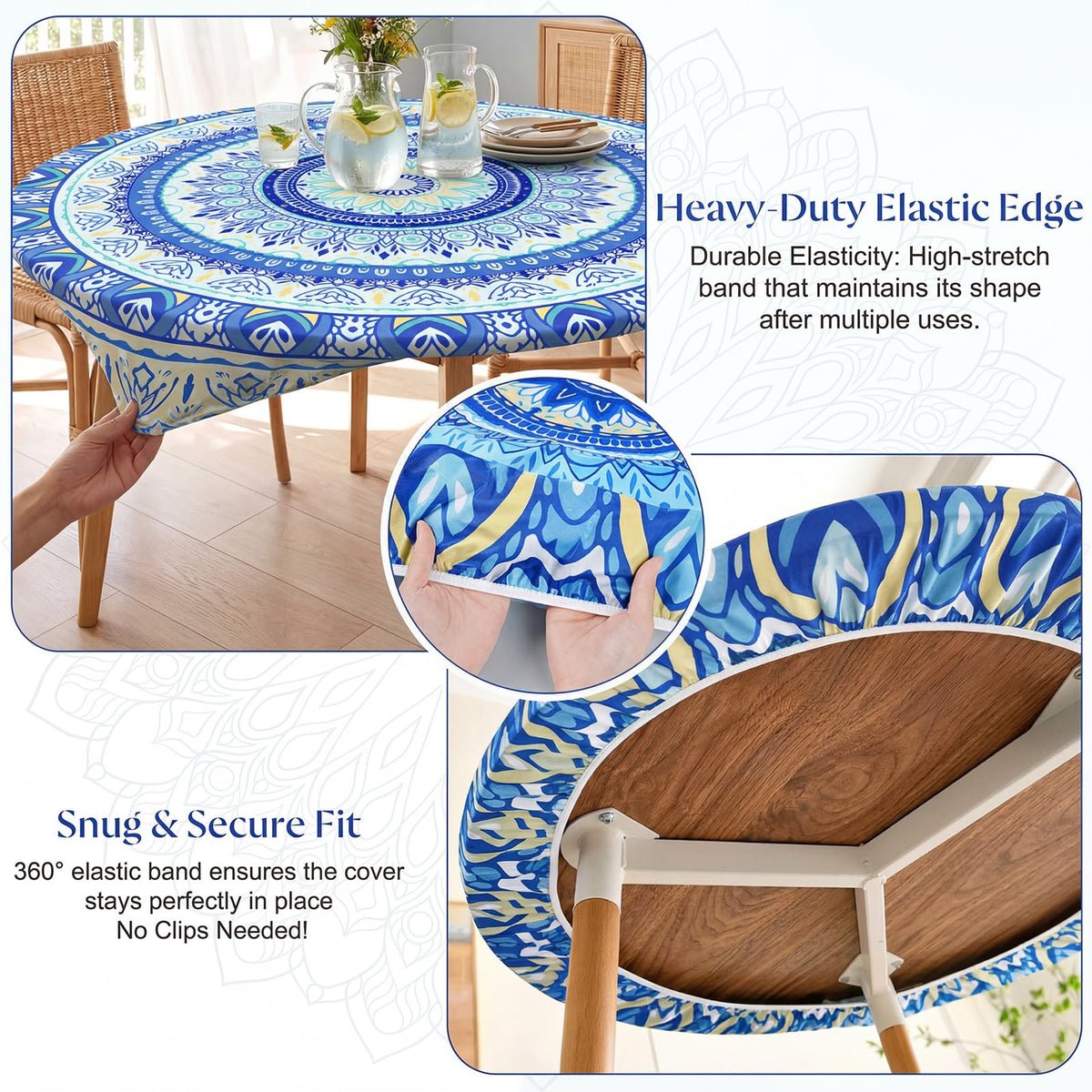 MHJY round tablecloth waterproof finish protecting the table during spills.