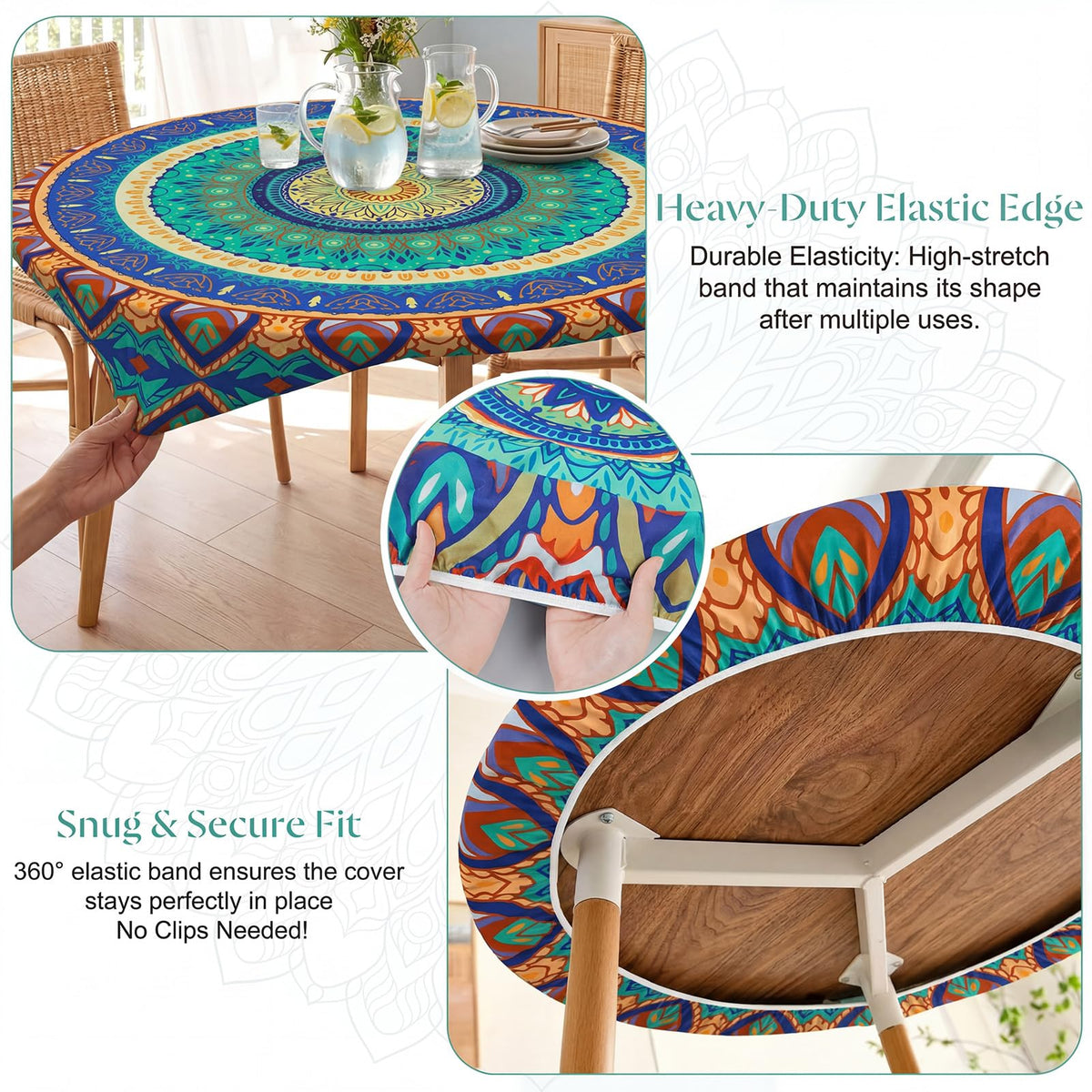 MHJY waterproof round tablecloth resists spills and stains.
