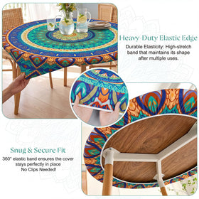 MHJY waterproof round tablecloth resists spills and stains.