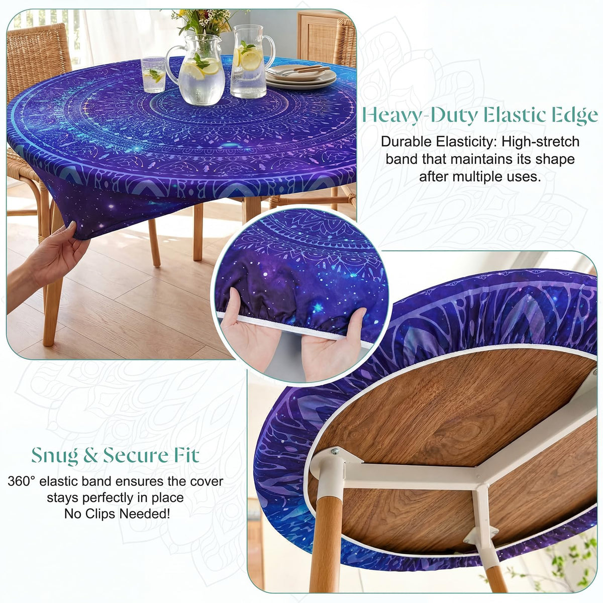 MHJY round tablecloth with waterproof surface to protect the table.