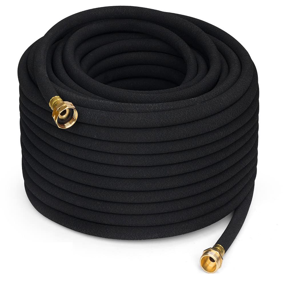 MHMHM heavy-duty soaker hose for 50ft with rugged rubber body and efficient irrigation.