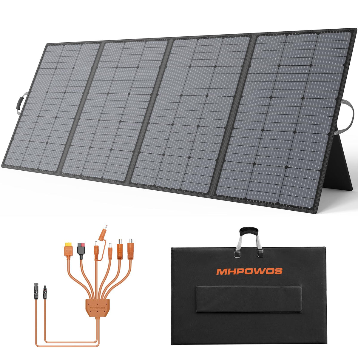 MHPOWOS 400W foldable panel closed for compact travel and storage.