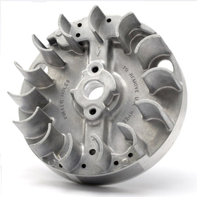 Mhrxusd 590544 flywheel for Briggs & Stratton lawn mower, close-up of sturdy steel build