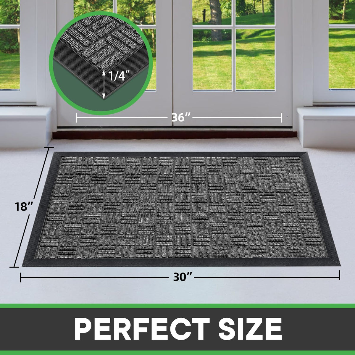 Mibao doormat with natural rubber backing provides non-slip stability on dry floors.