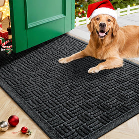 Mibao front door mat in black traps moisture and dirt.