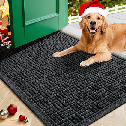 Mibao front door mat in black traps moisture and dirt.