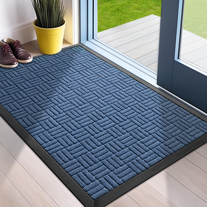 Mibao absorbent pattern front door mat traps moisture and dirt at the entry.