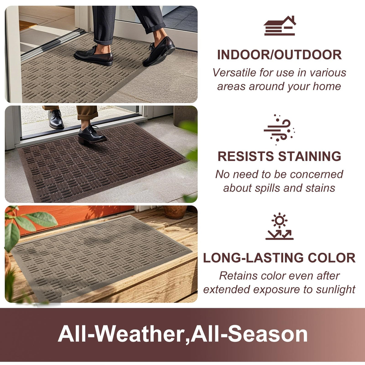Mibao mat all-weather use for indoor and outdoor entryways.