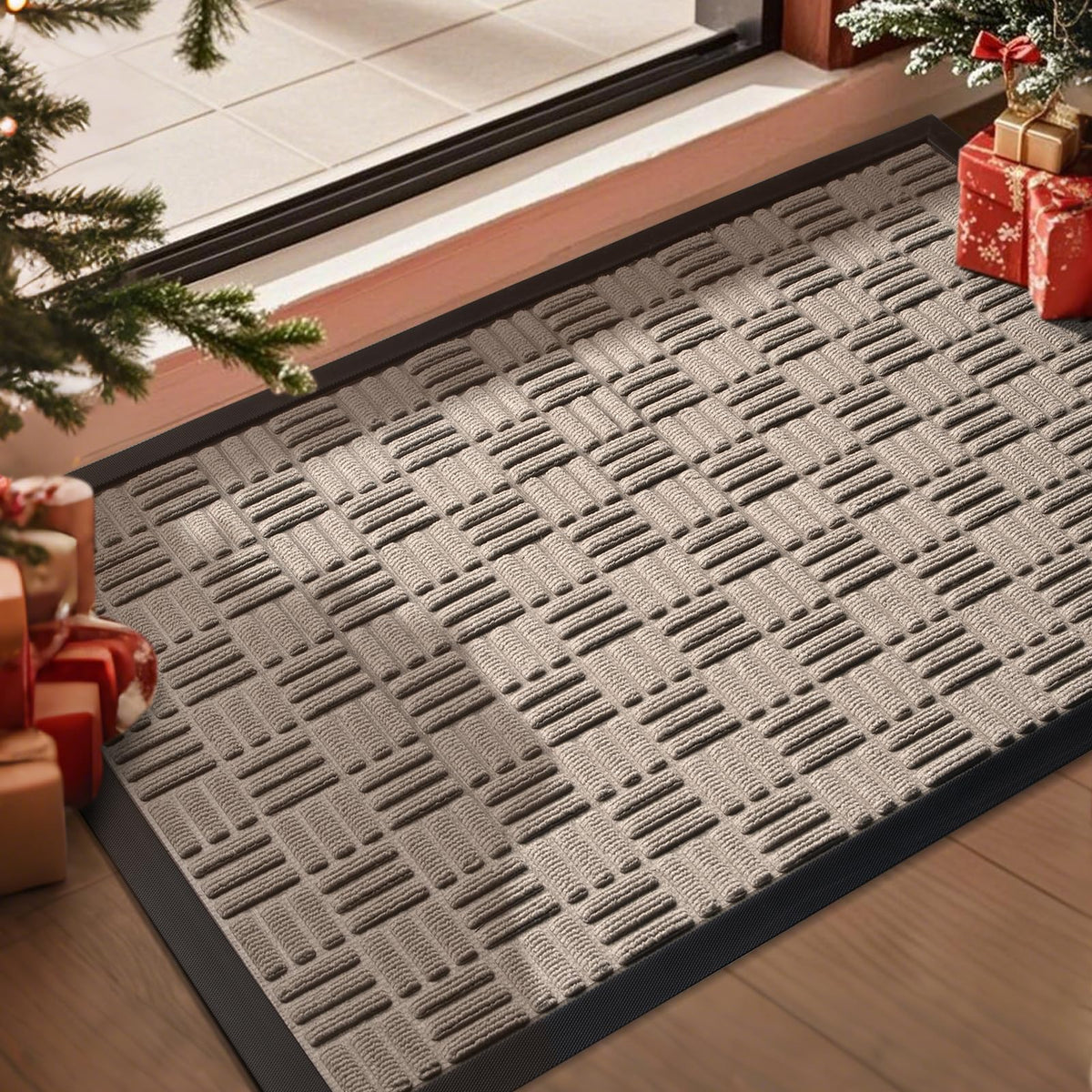 Mibao front door mat beige for outdoor and indoor use with dirt trapping