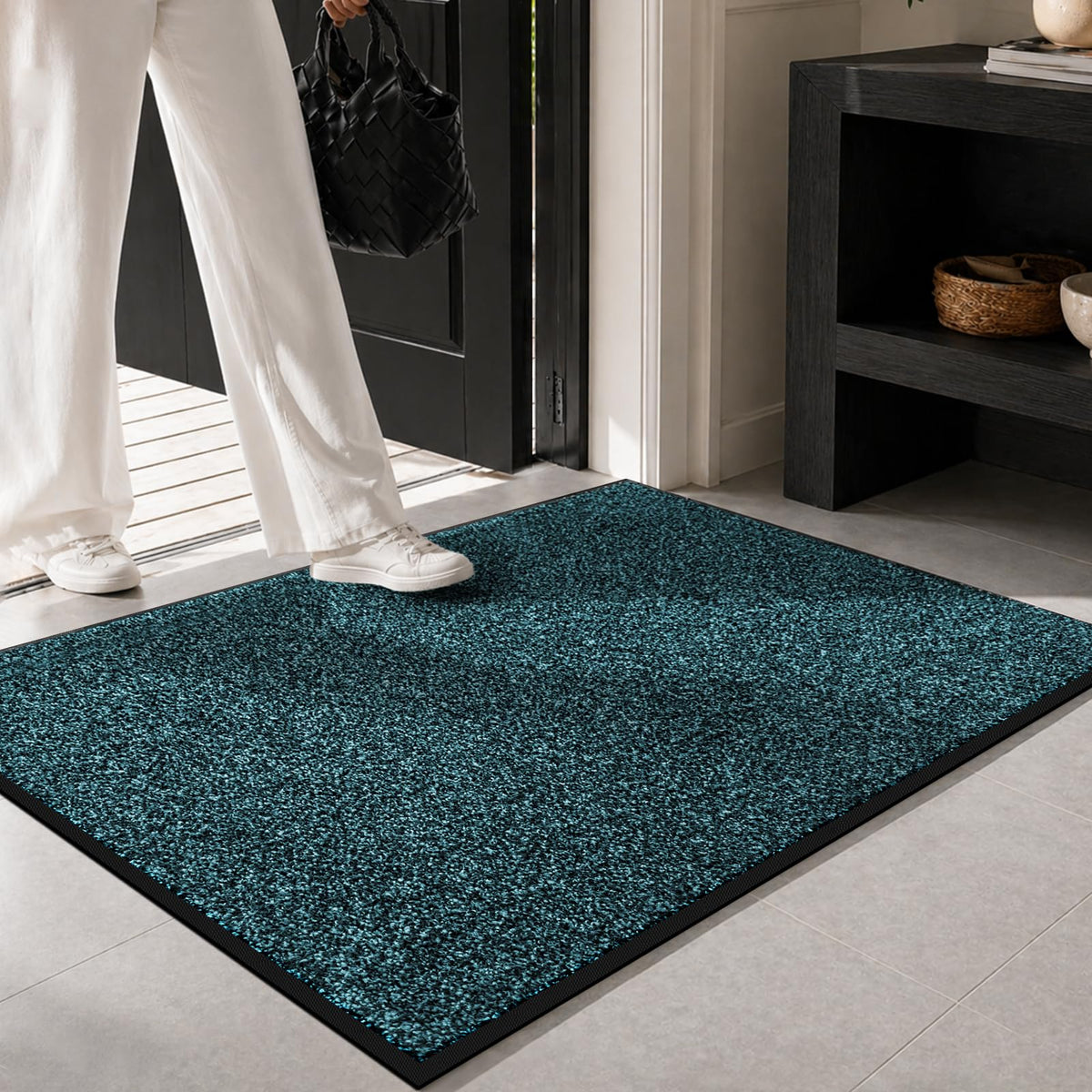 Mibao blue dirt-trapper mat shows textured surface for soil pickup.