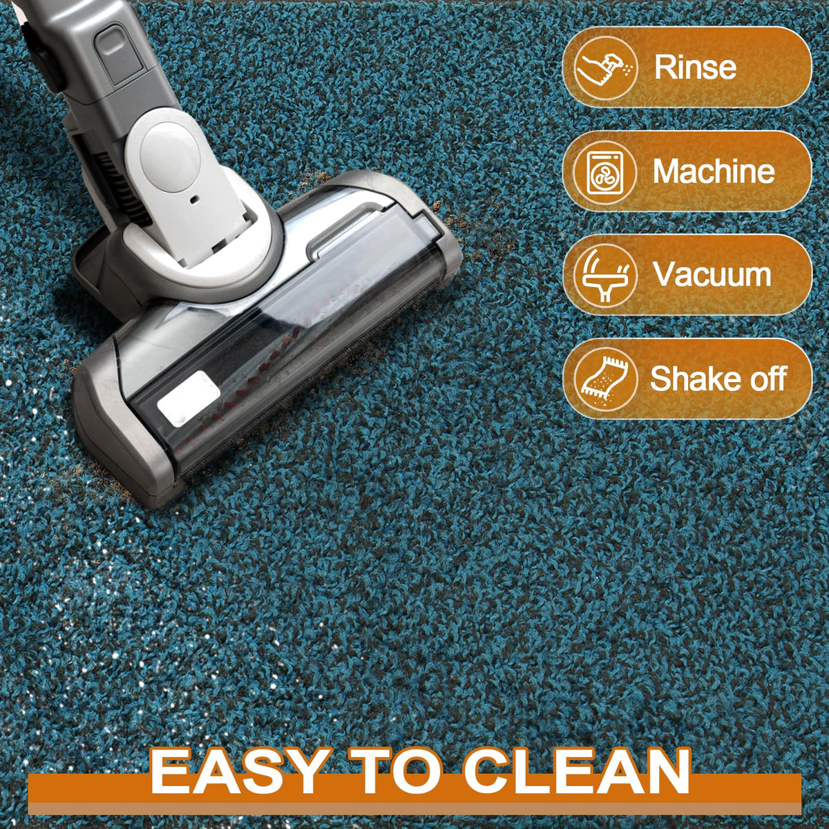 Mibao blue low-profile doormat fits under doors without snagging.