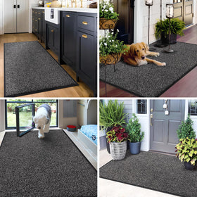 Mibao front door mat low-profile rug fits under doors without snagging.