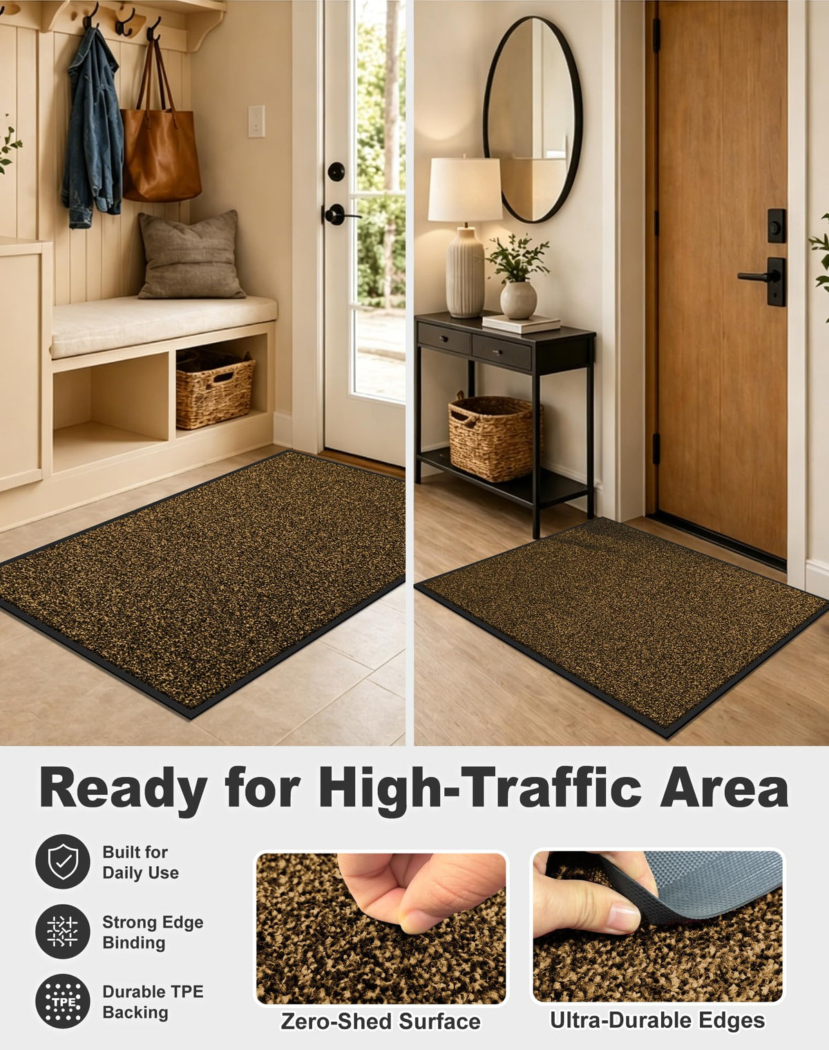 Mibao brown entry rug absorbs moisture to keep floors dry