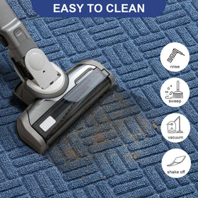Mibao front door mat non-slip backing keeps it secure on smooth floors.