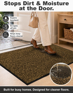 Mibao Front Door Mat brown for outdoor indoor use with non-slip stability