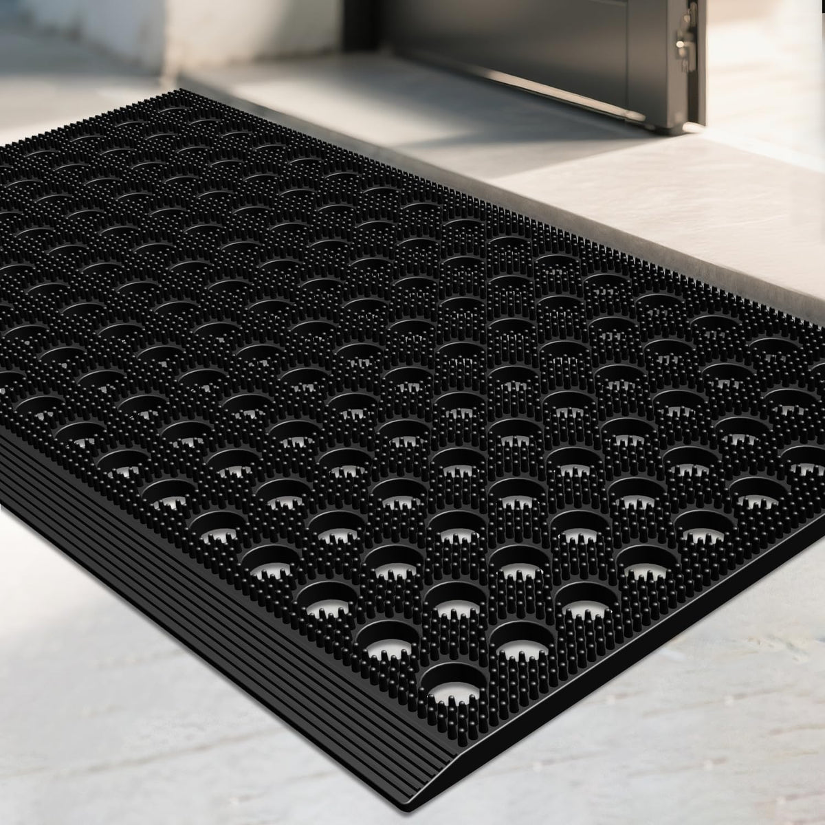 Mibao front door mat demonstrates spliceable design for a custom fit and clean entry.
