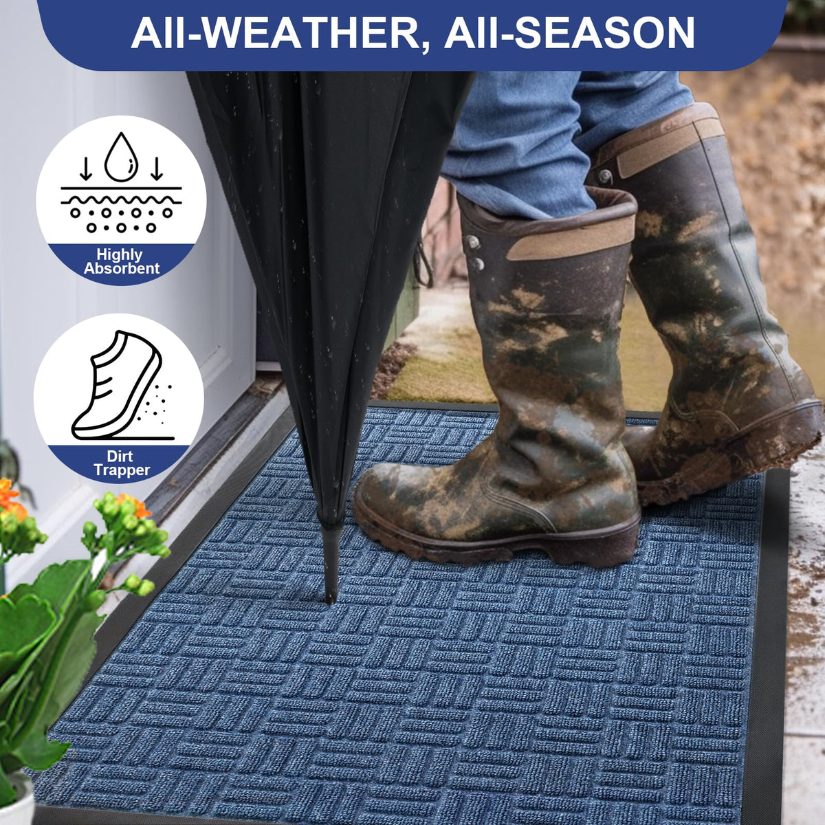 Mibao front door mat with waterproof backing helps moisture stay in check.