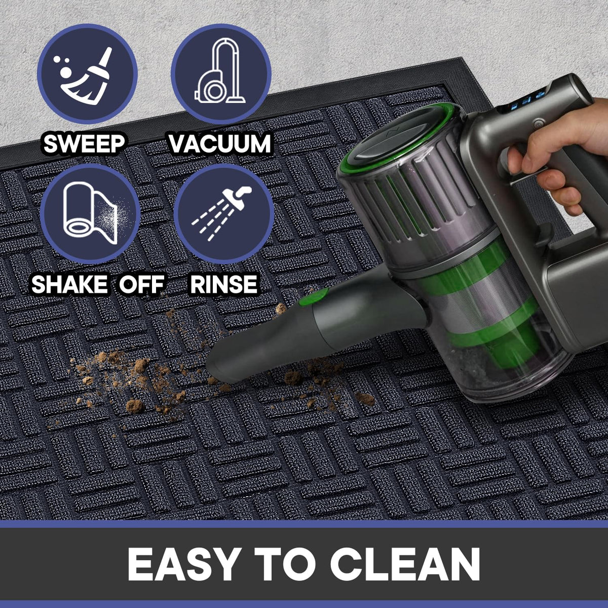 Mibao heavy-duty doormat features a low-profile design for easy door clearance.