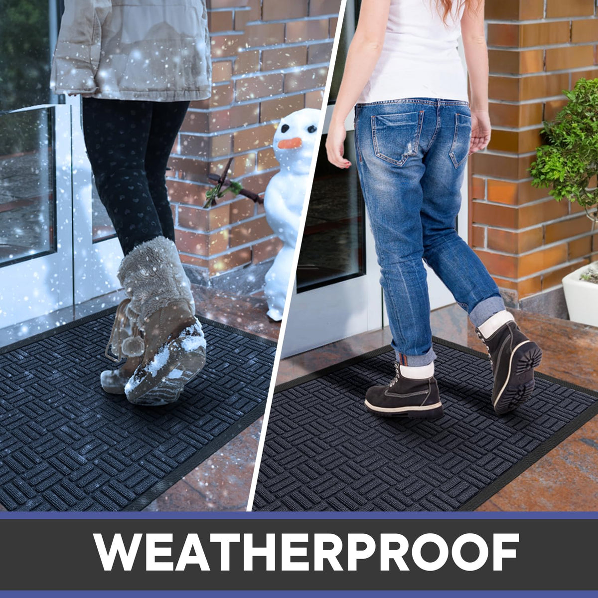 Mibao navy front mat withstands weather and high traffic for years.