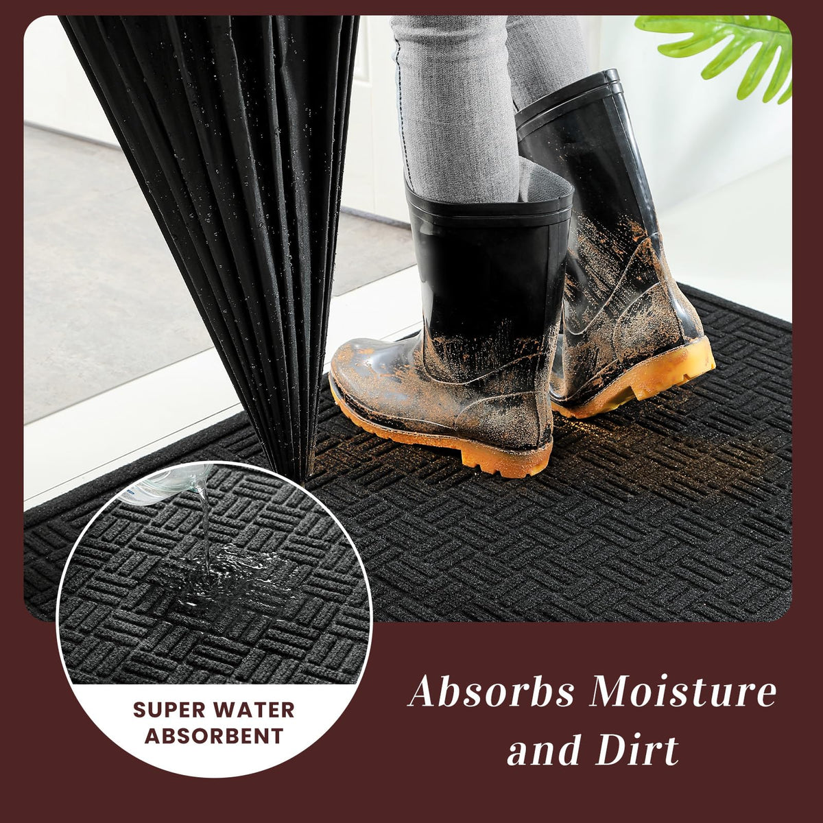 Natural rubber backing provides anti-slip grip for entrances.