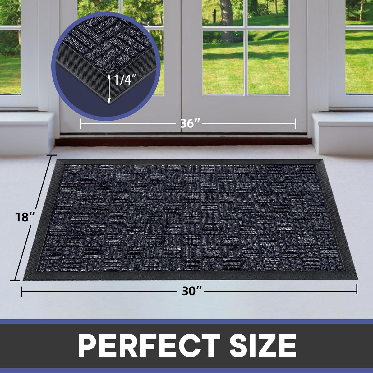 Mibao outdoor-indoor doormat with non-slip rubber backing for stability.
