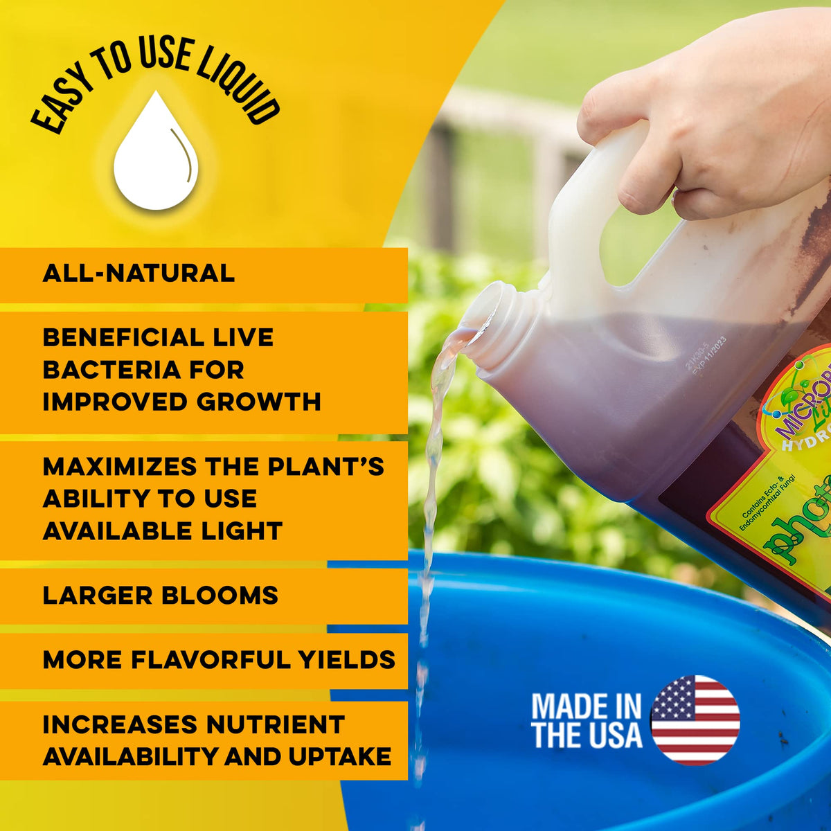 Microbe Life Hydroponics Photosynthesis Plus label close-up highlights the light-use formula.
