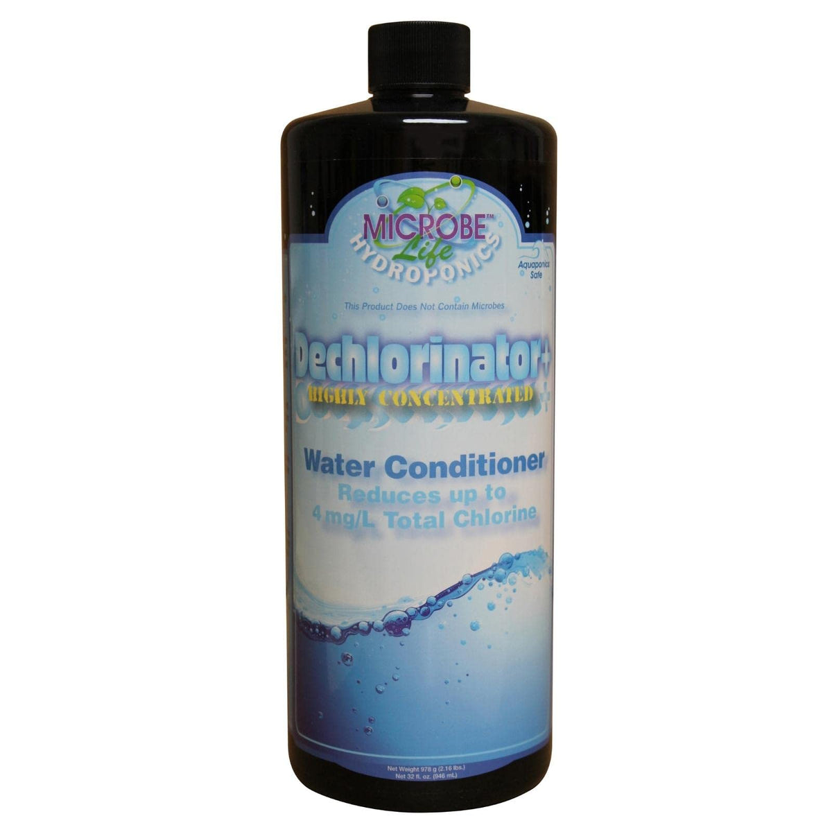 Microbe Life Hydroponics premium dechlorinator pour, neutralizes chlorine and chloramines for healthier hydroponic yields.