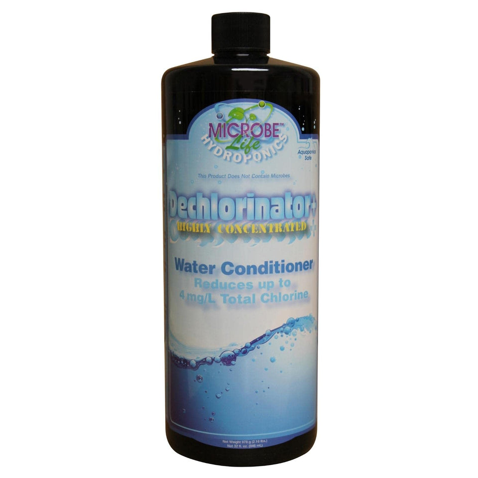 Microbe Life Hydroponics premium dechlorinator pour, neutralizes chlorine and chloramines for healthier hydroponic yields.