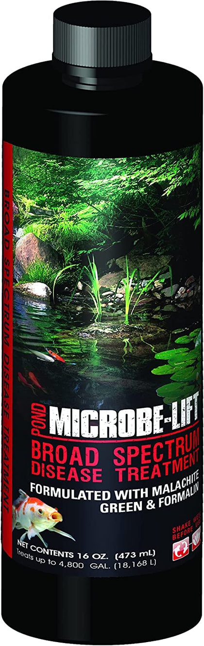 MICROBE-LIFT BSDT16 bottle label showing broad spectrum pond treatment for koi and Goldfish