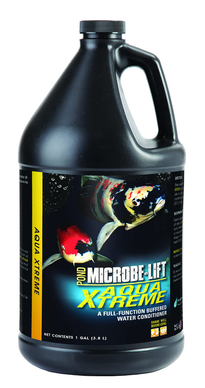 Microbe-Lift XTP bottle being poured to improve pond water for koi and plants