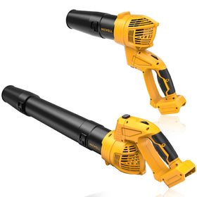 MICWELL cordless blower with rotatable handle for easy ground-to-elevated cleaning.