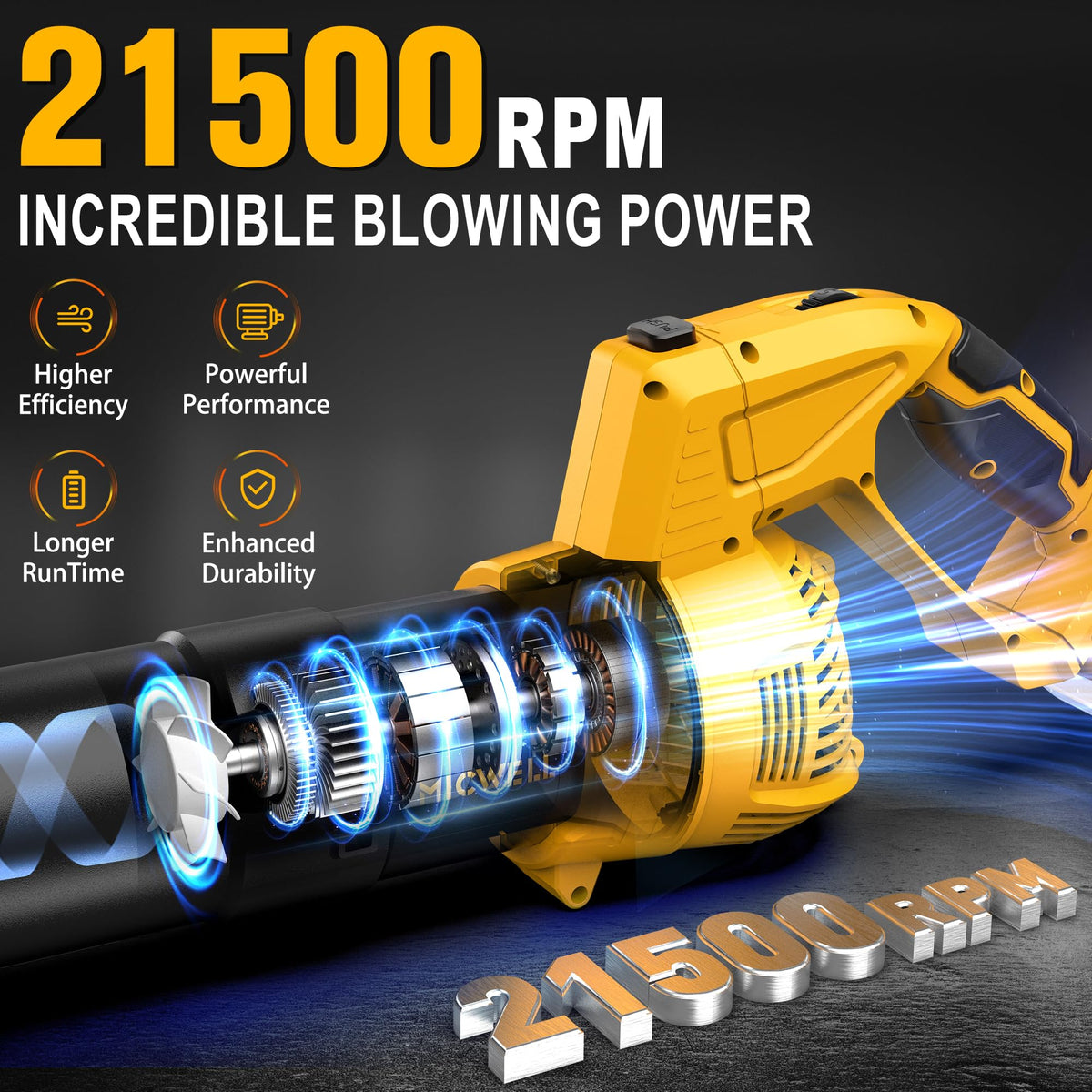 MICWELL blower provides five speeds for light dusting to heavy debris.