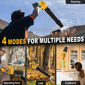 MICWELL cordless blower with tapered nozzle concentrates airflow for tight spots.