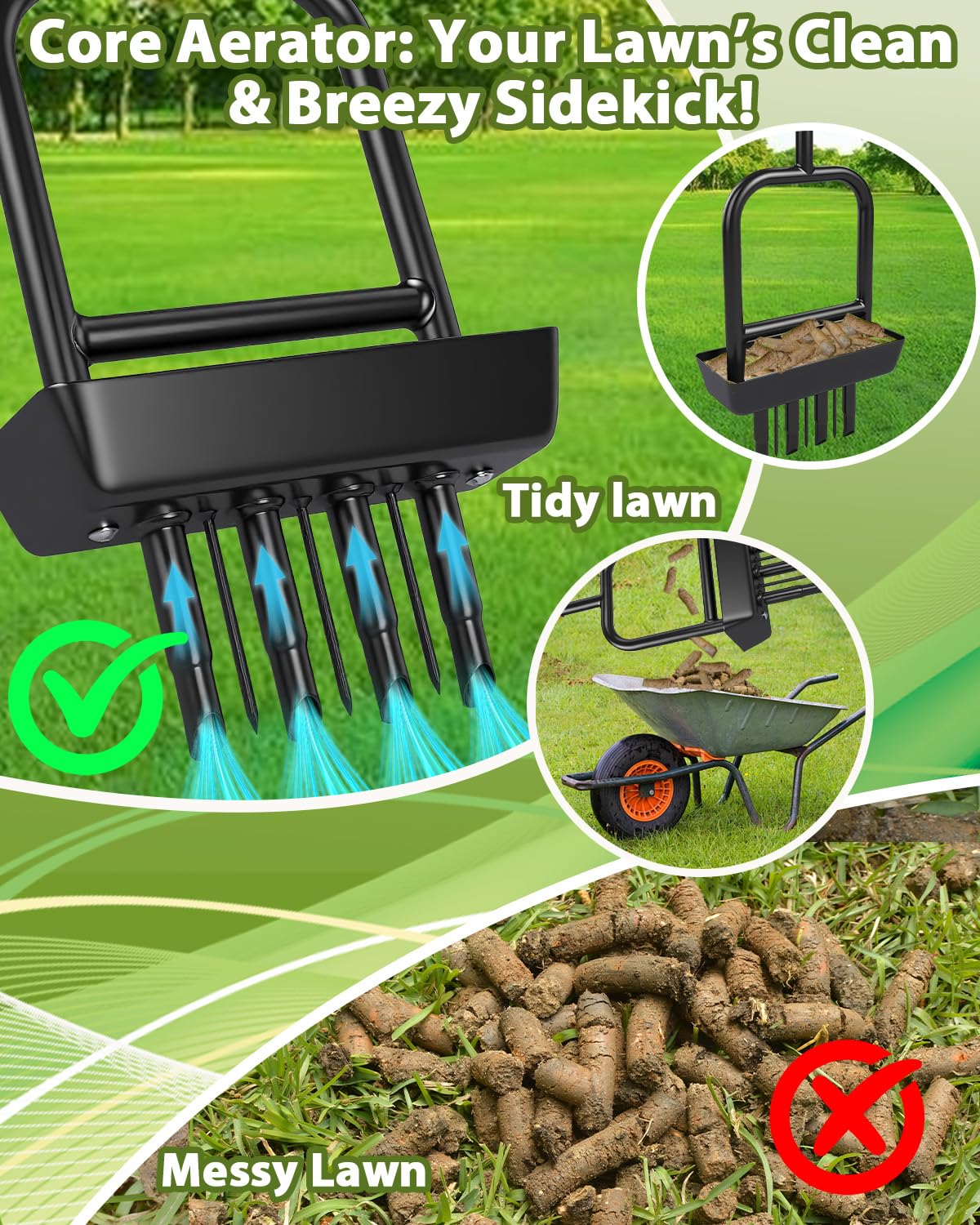 MICZG lawn aerator core spikes provide deeper soil ventilation for healthier roots