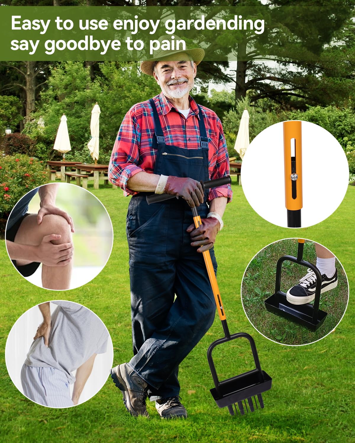 MICZG lawn aerator solid spikes relieve soil compaction in high-traffic areas
