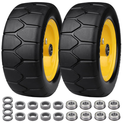 Midcos 11x4-5 flat-free tire front view for stable mowing on uneven lawns.