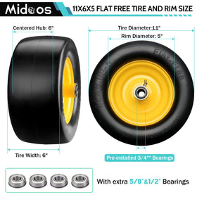 Midcos 11x6.00-5 flat free tire front view for maintenance-free mowing