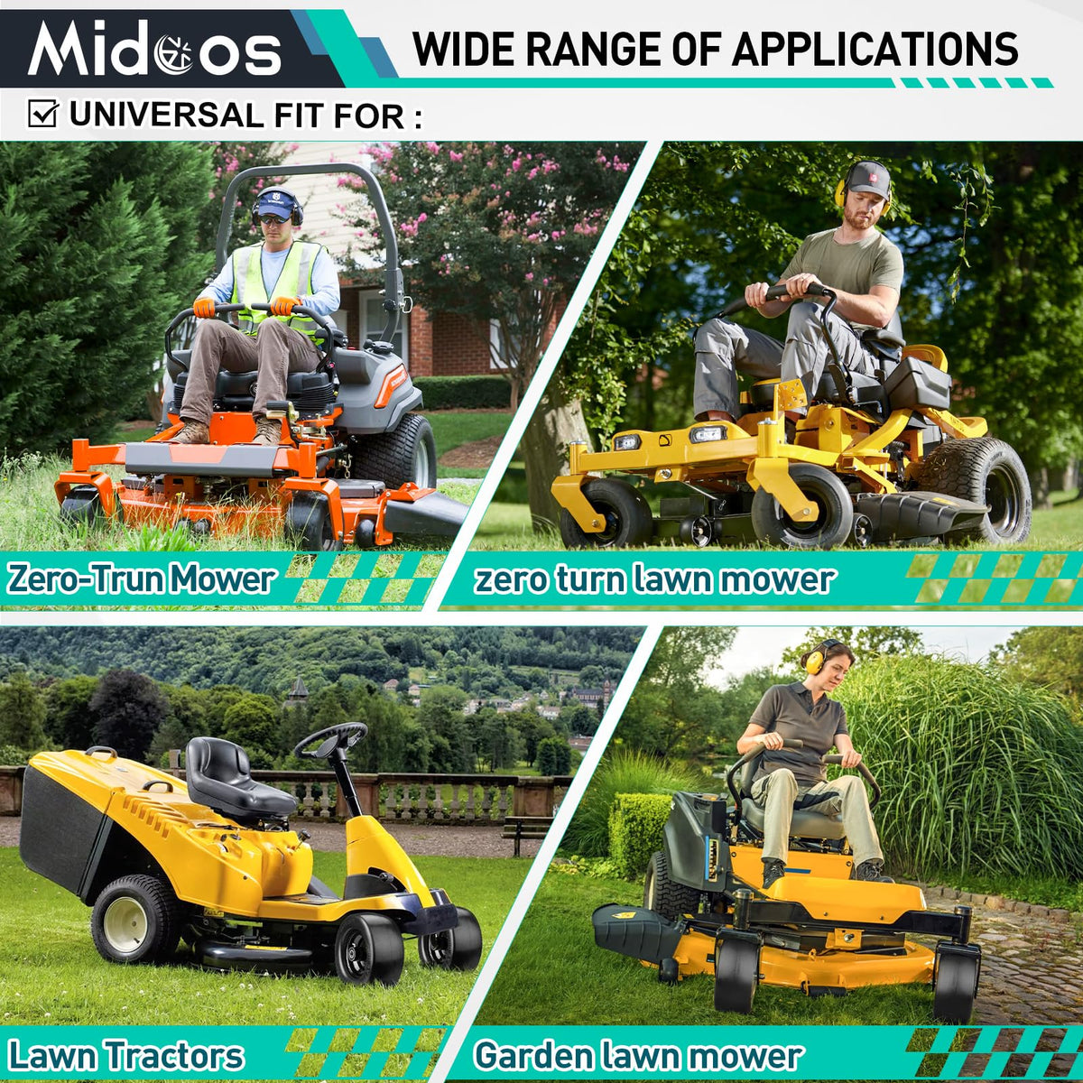 Midcos 11x6-00-5 flat-free tire in use on a lawn mower.